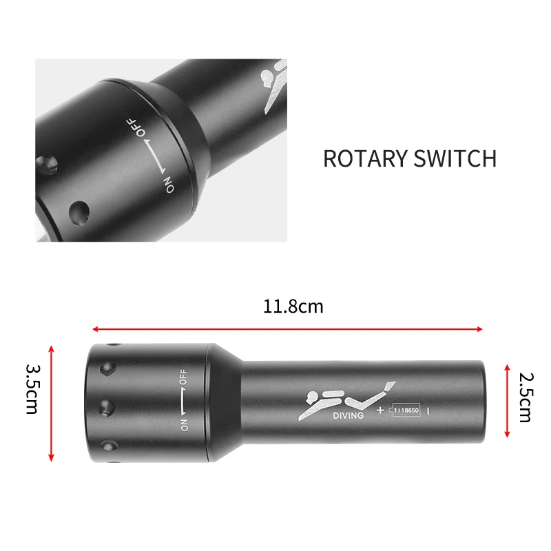 New T6 LED Diving Torch Long-R - Aquatic Diving recensie en prijs